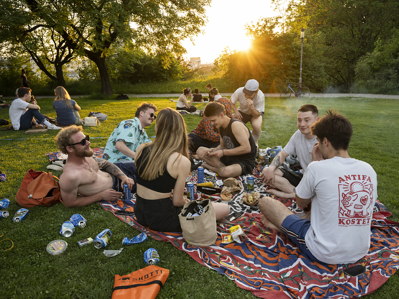 giovani fanno pic nic su un prato