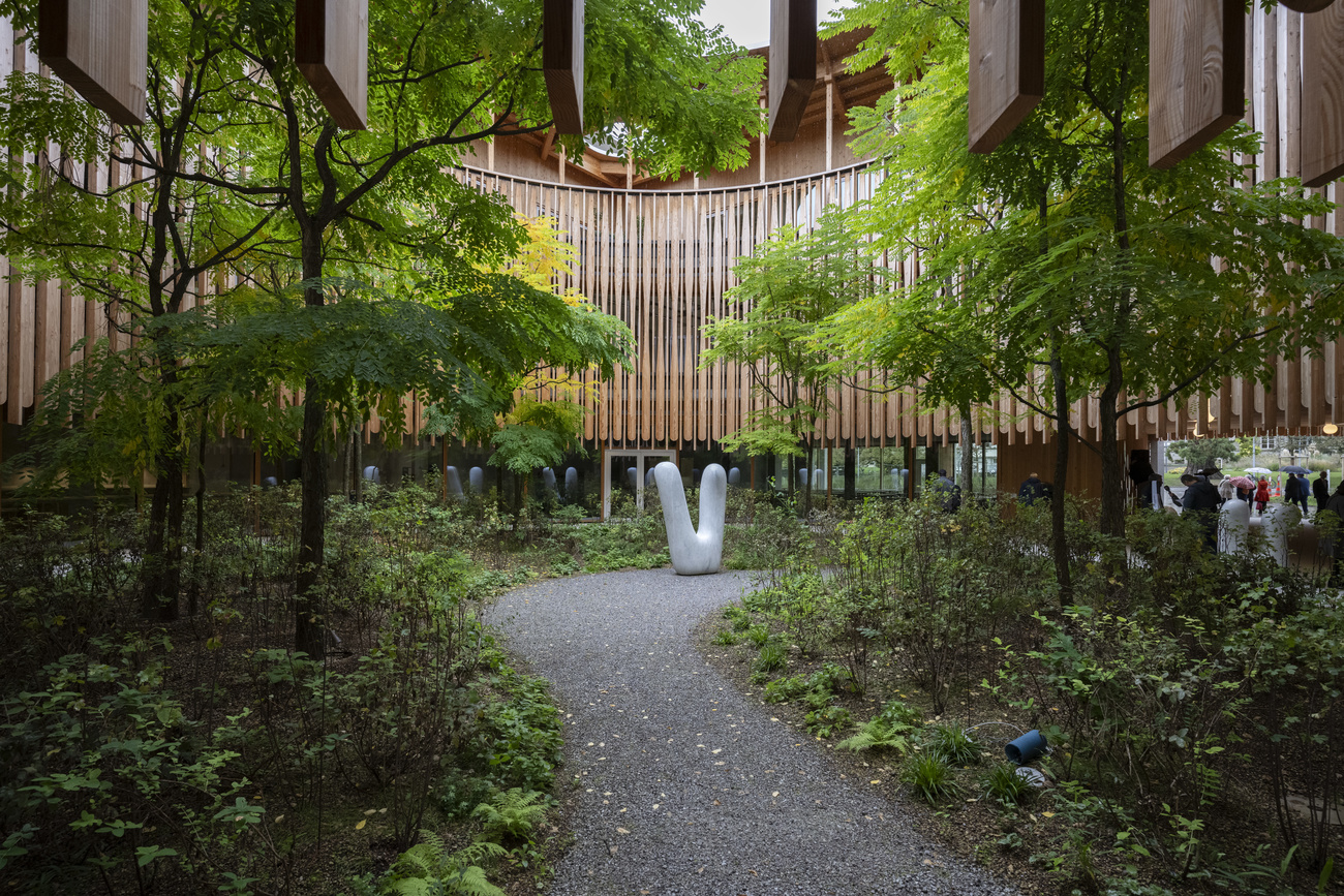 Ein Atrium mit Bäumen