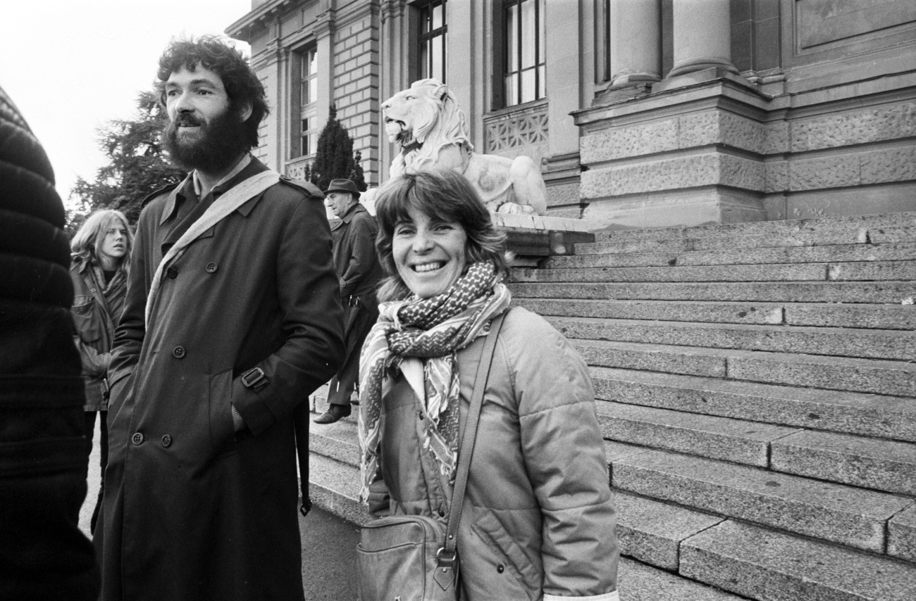 woman and man outside court