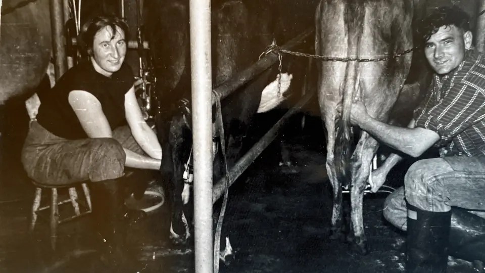 Life was hard but happy: Hanni and Max with their cows.