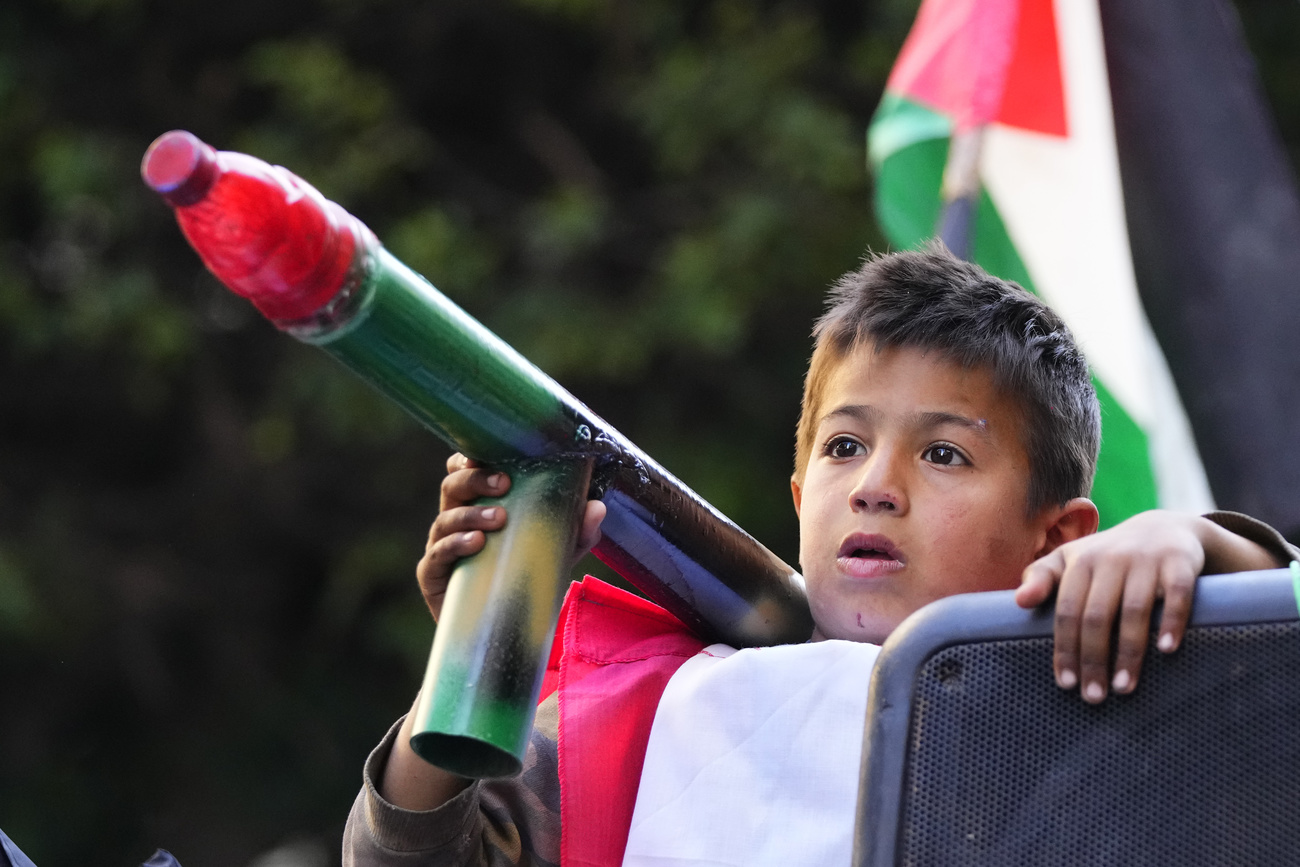 Scene at the edge of a Hezbollah demonstration in Beirut, March 2024.