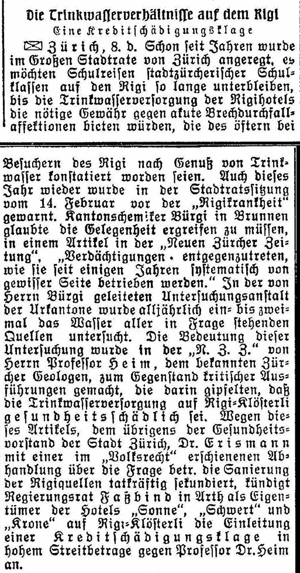 Articolo apparso nel 1914 sul giornale "Der Bund".