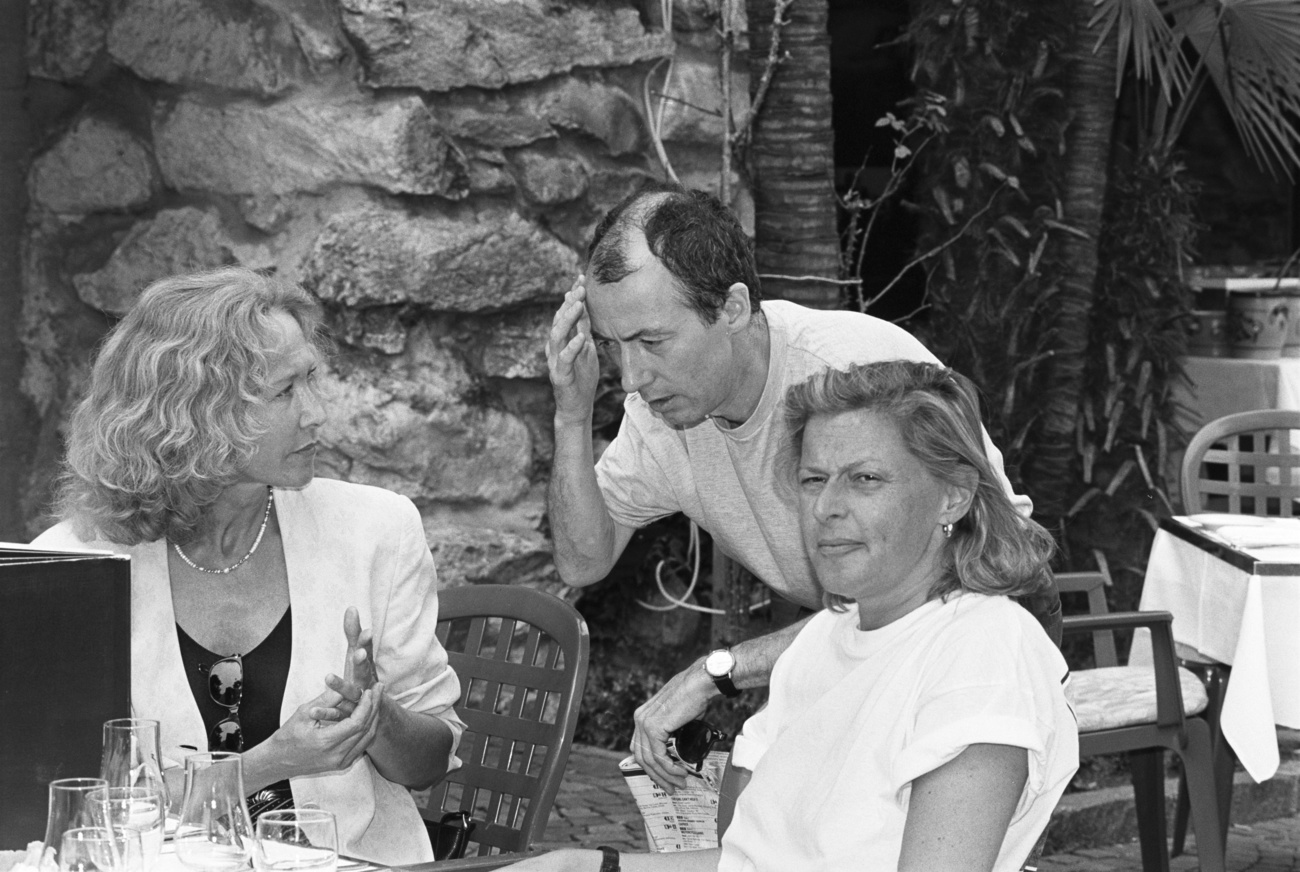 Scene from a more public past: Anne-Marie Miéville (left) with the Swiss film maker Richard Dindo and the producer Ruth Waldburger, during the 1994 Locarno Film Festival.