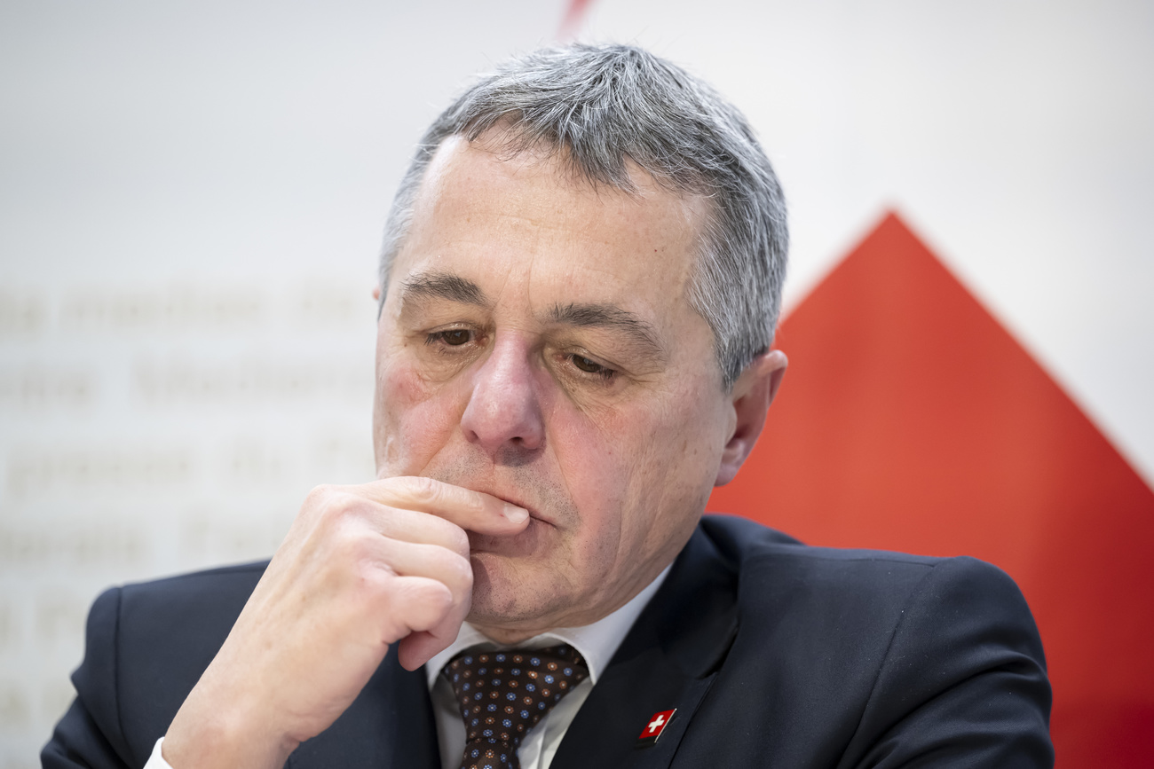 Swiss Federal councillor Ignazio Cassis reacts during a press conference on the conclusion of negotiations between Switzerland and the EU, in Bern, Switzerland, on Friday, on December 20, 2024.