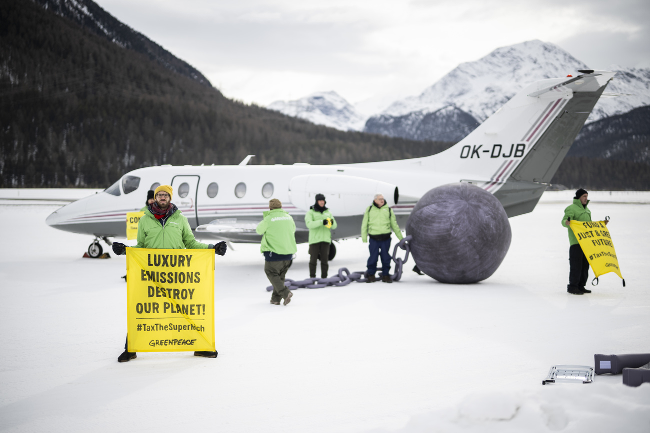 Greenpeace activists invaded Engadine Airport on January 22 to protest against the growing use of private jets.