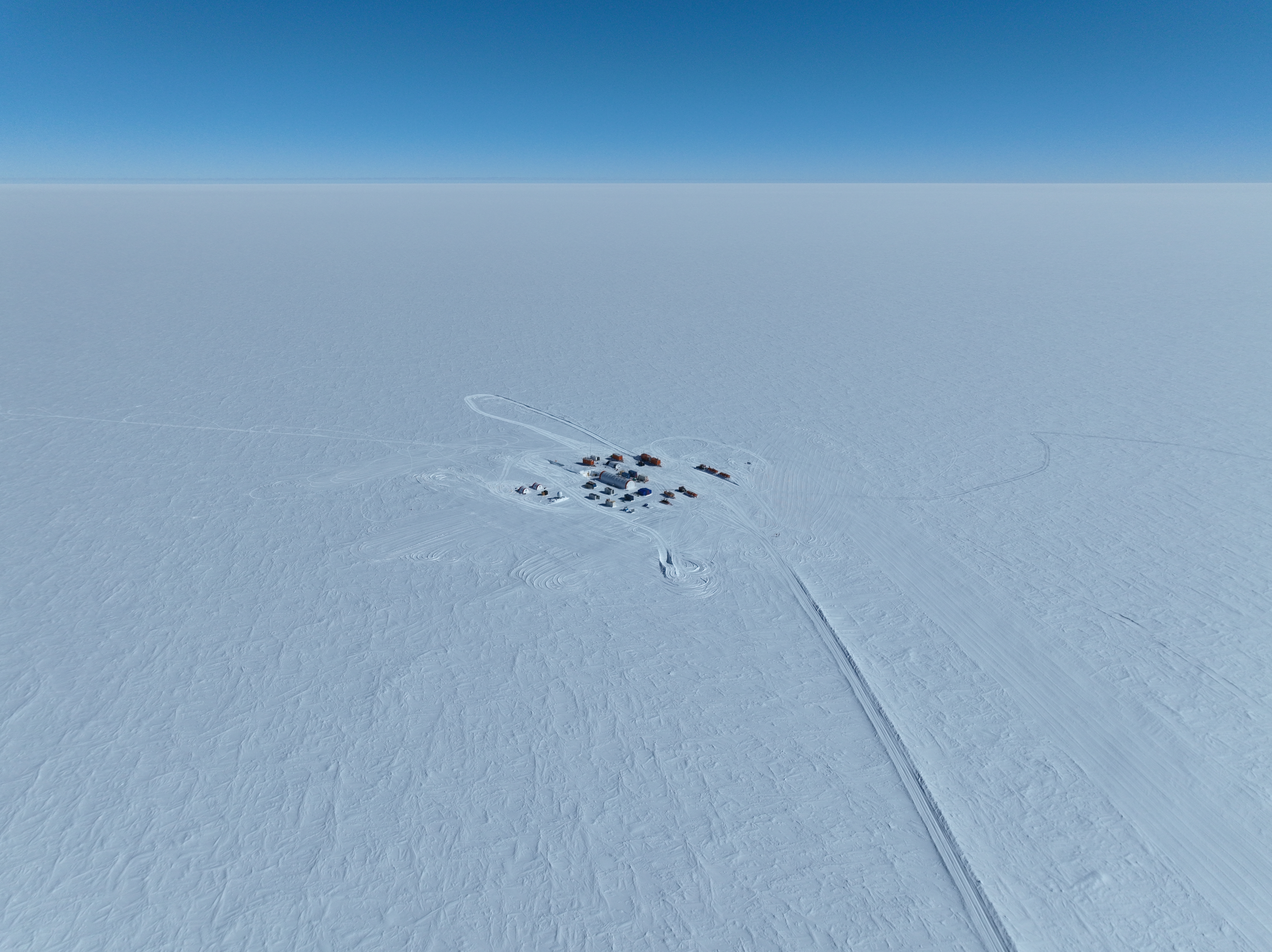 Aerial view of Little Dome C, a remote site on the Antarctic Plateau near the French-Italian Concordia station.