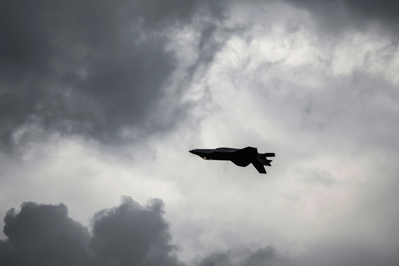 F-35 fighter jet performs during a demonstration flight at the International Paris Air Show