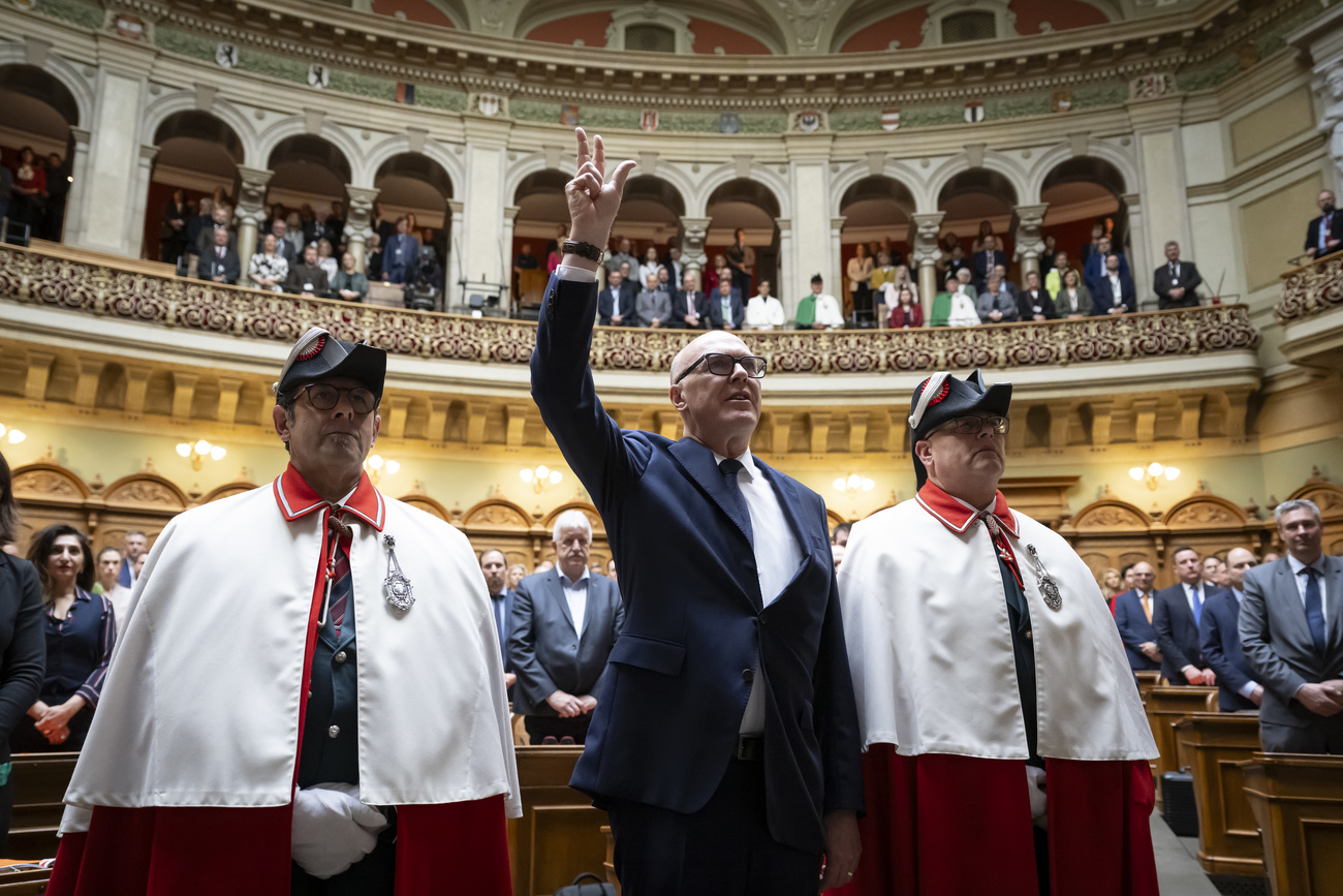 Photo of man cheering in Swiss Federal Palace