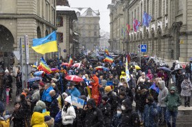 demonstration in Bern Old Town