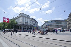 Bild von Banken und der Schweizer Flagge links