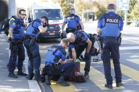 Climate protestor being arrested in Lausanne in 2019